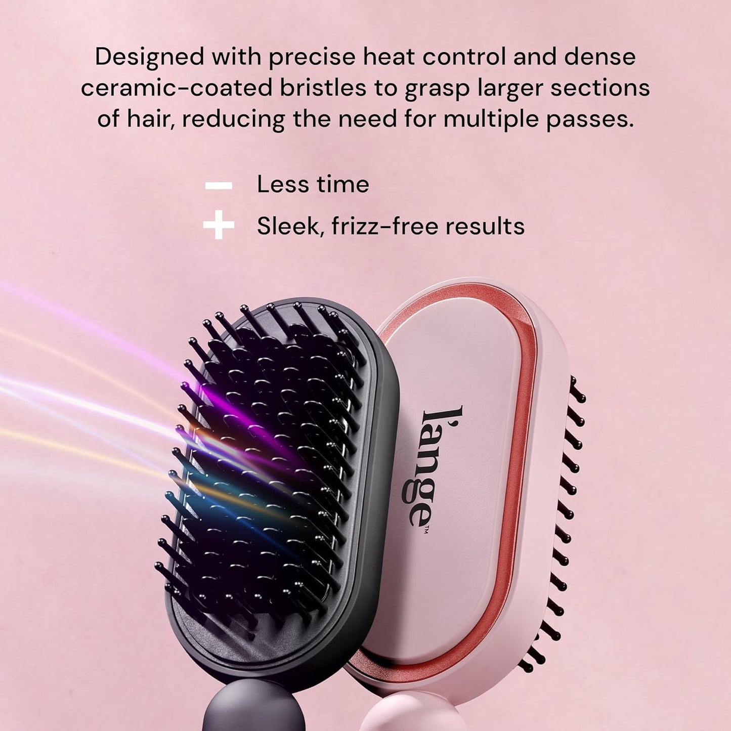 L'ANGE HAIR Mane Pass Straightening Hot Brush | Hair Straightening Brush with Ceramic Bristles & Negative Ion Technology | Adjustable Temp | Auto Shut-Off & Dual Voltage | (Blush)