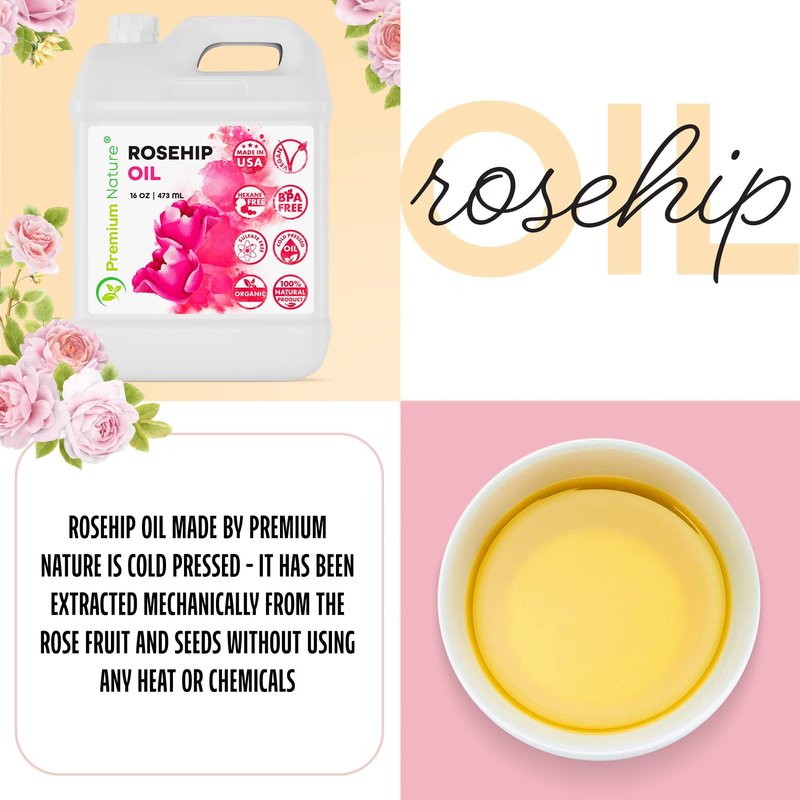 Premium Nature Rosehip Oil For Face for Women, Rosehip Seed Pure Cold Pressed Unrefined For Hair and Nails Skin Care Moisturizer, Rose Hips Face Oils and Serums 16 oz