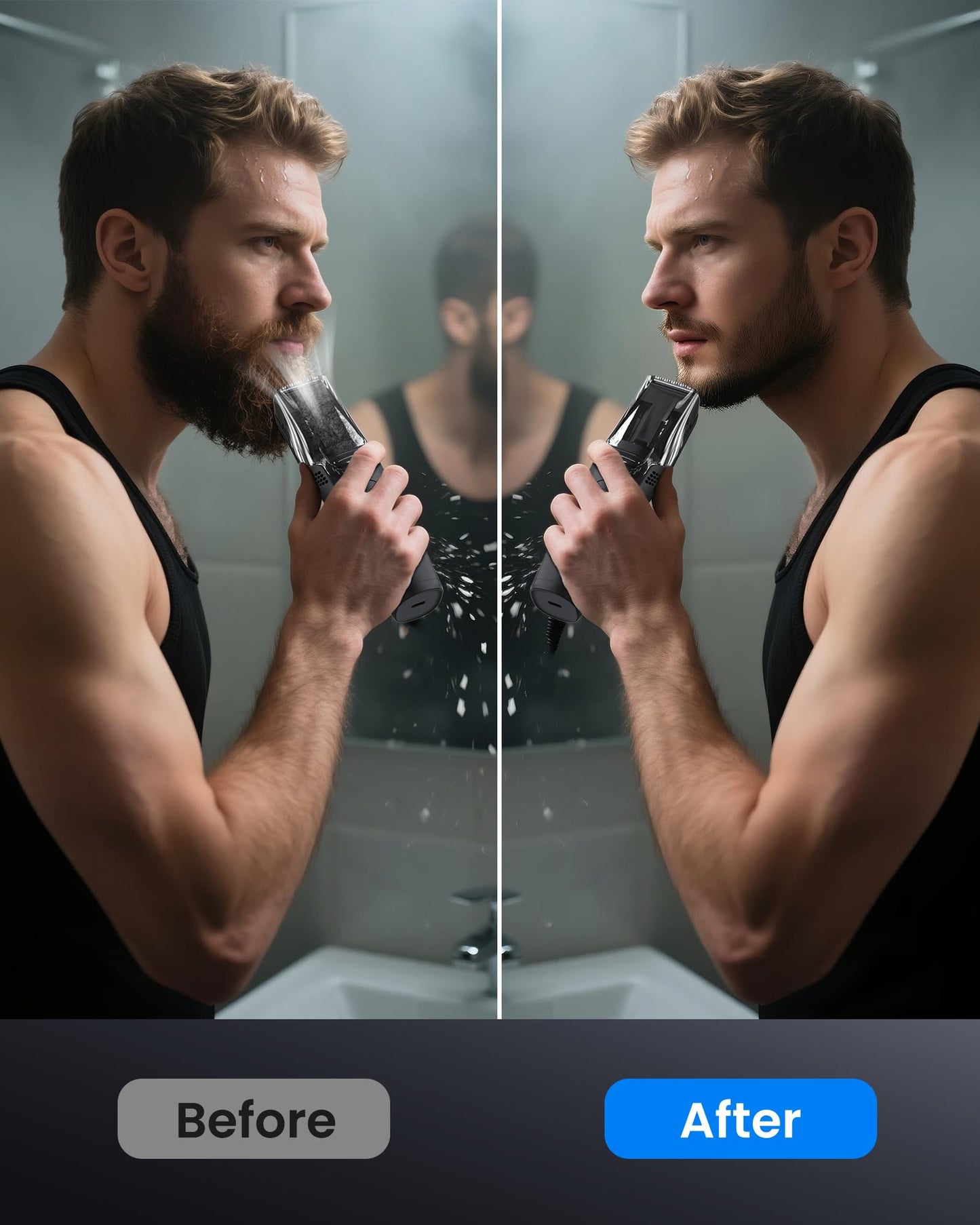 FERRISA Vacuum Beard Trimmer for Men, Rechargeable Mustache Trimmer for Men with Adjustable Length Comb, Cordless Electric Mens Beard Trimmer with Built-in Vacuum for Mustache, Sideburns