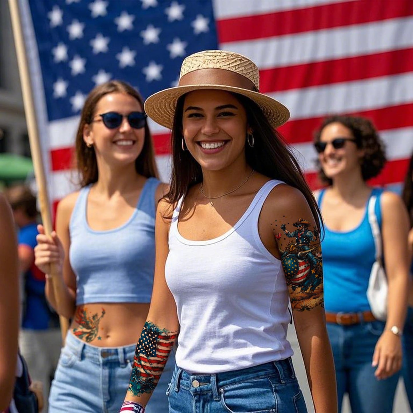 16 Sheets Independence Day Temporary Tattoos, USA Flag Patriotic Tattoos