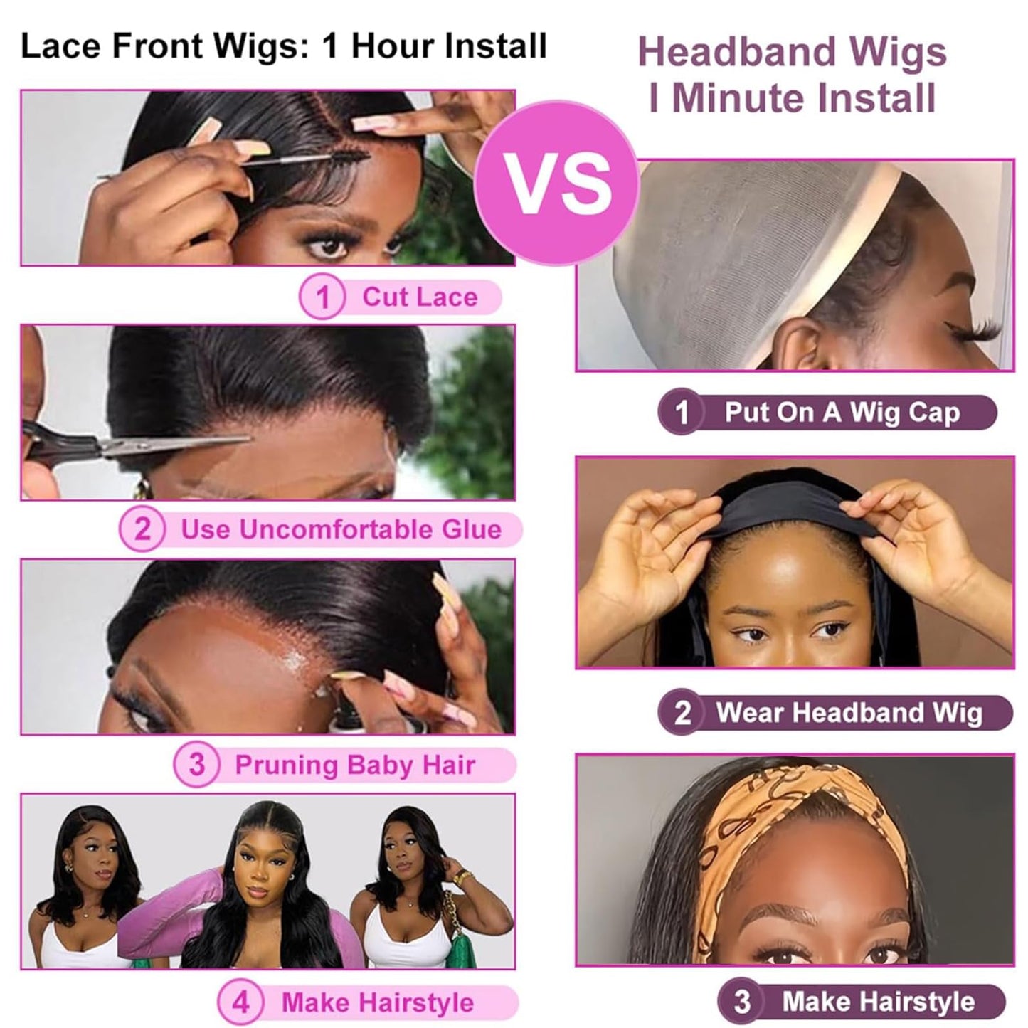 Coshgirl Straight Headband Wig Human Hair Headband Half Wigs Machine Made Glueless None Lace Front Wig Brazilian Virgin Hair Headband Wigs for Black Women150% Density Natural Color 14 Inch
