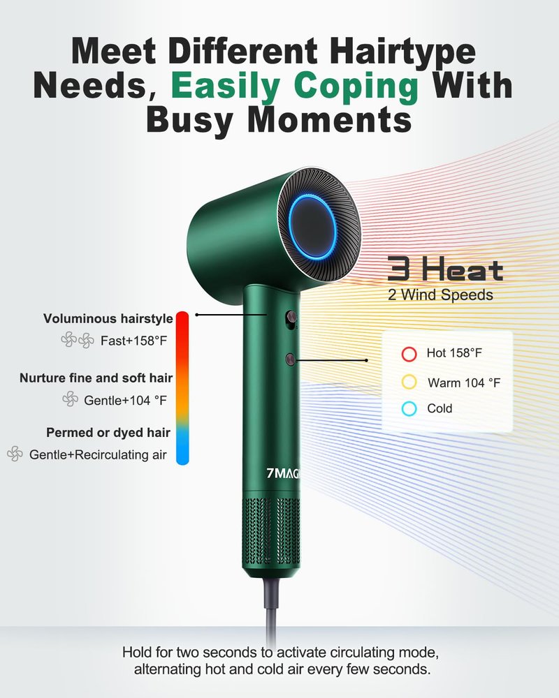 7MAGIC High-Speed Hair Dryer,Green