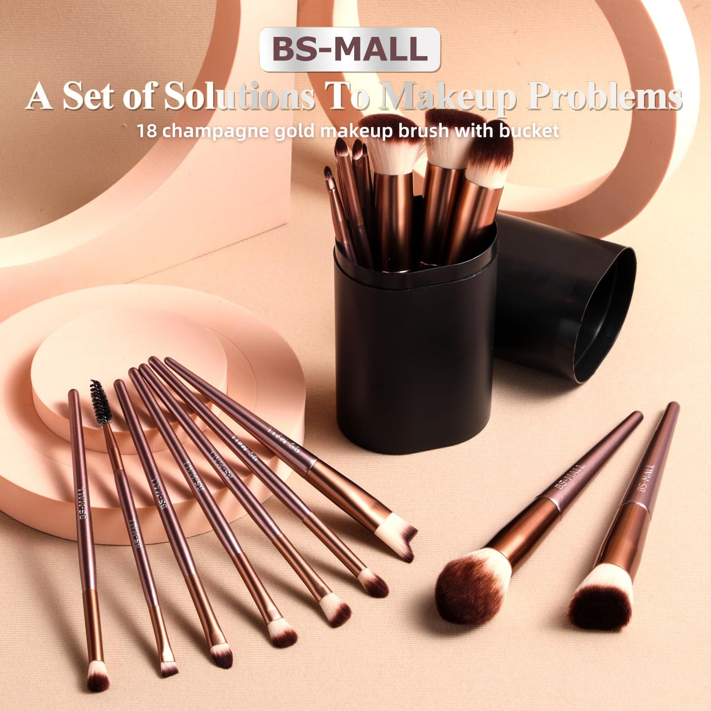 BS-MALL Makeup Brush Set, 18 PCS Professional Makeup Brushes with Case, Premium Synthetic Foundation Powder Concealer Blush Eyeshadow Brushes, Complete Face & Eye Makeup Kit for Beginners & Pros