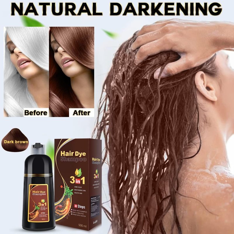IIIMEIDU Dark Brown Hair Dye Shampoo for Gray Hair, Semi Permanent Hair Color Shampoo for Women Men, Grey Coverage 500ml