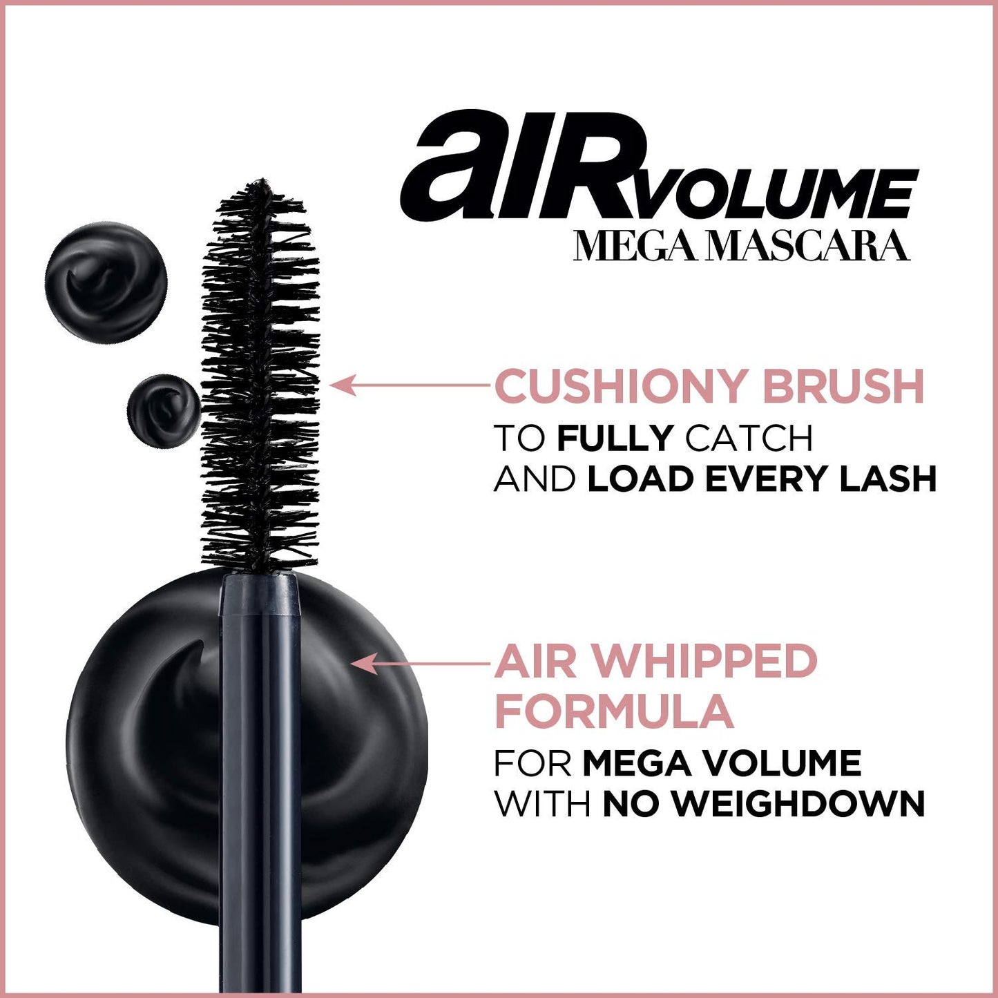 L'Oreal Paris Makeup Air Volume Mega Mascara, Lightweight & Long-lasting Volumizing Mascara for Voluminous Eyelashes, Washable Blackest Black, 0.3 Fl Oz (Pack of 2)