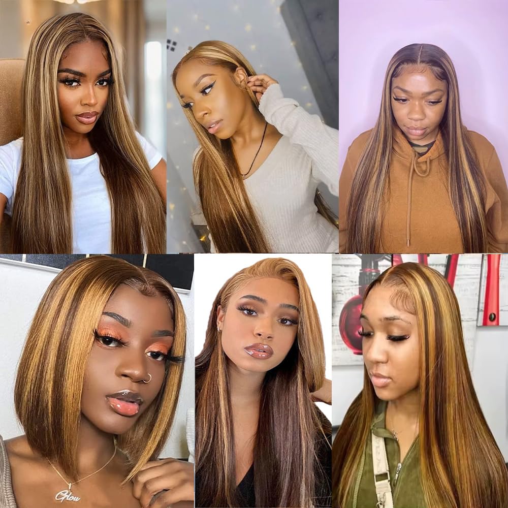 QEUOPE P427 Highlight Blonde Straight Human Hair Bundles Double Weft Brazilian Hair Extensions Ombre Two Tone Blonde Mixed With Brown Bundles for Women 8 10 12 inch