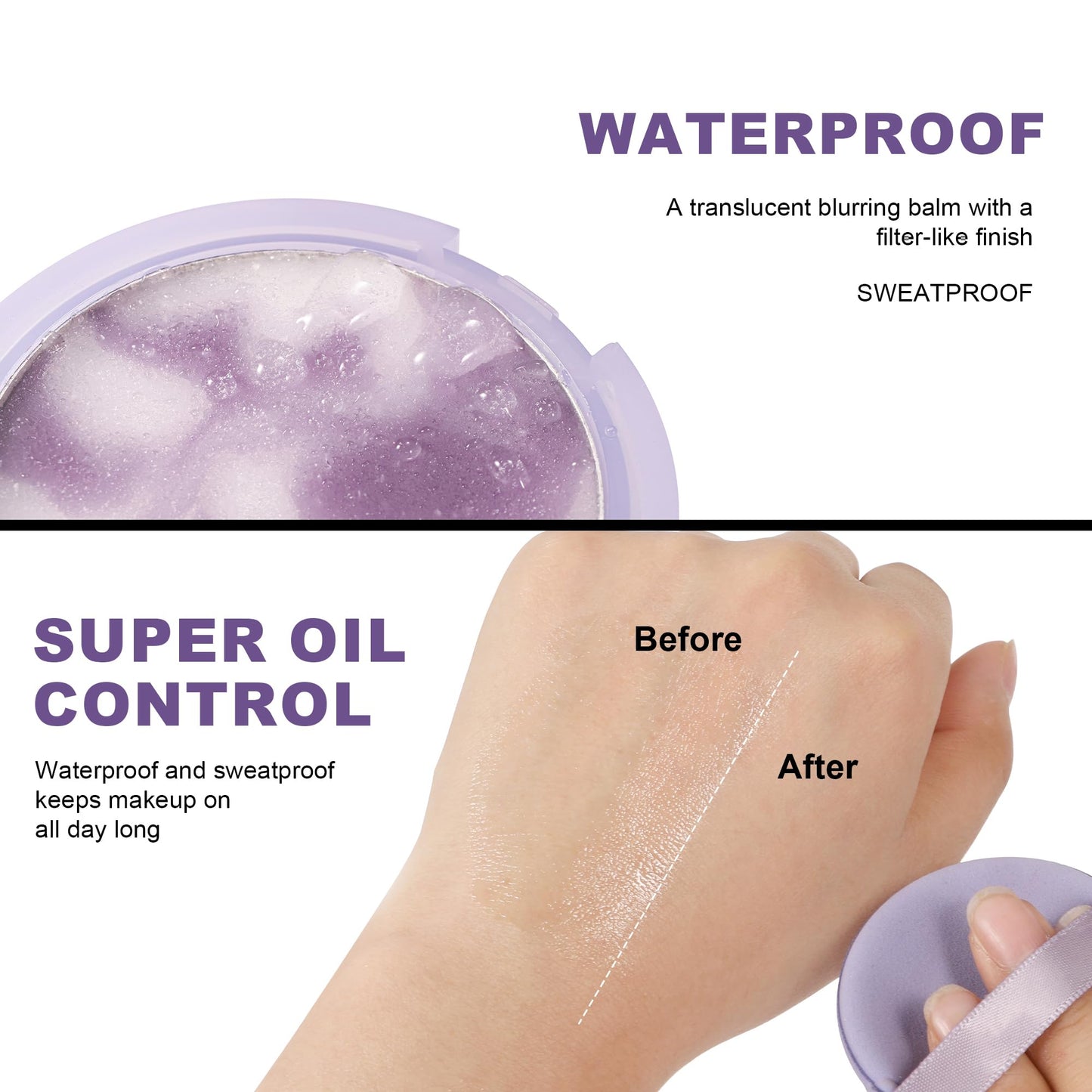 Easilydays Oil Control Face Pressed Setting Powder, Jelly Face Pressed Powder, Flawless Matte Longlasting Finishing Lightweight Waterproof Balm, Powder Free Delicate & Skin-friendly, #02 Sky