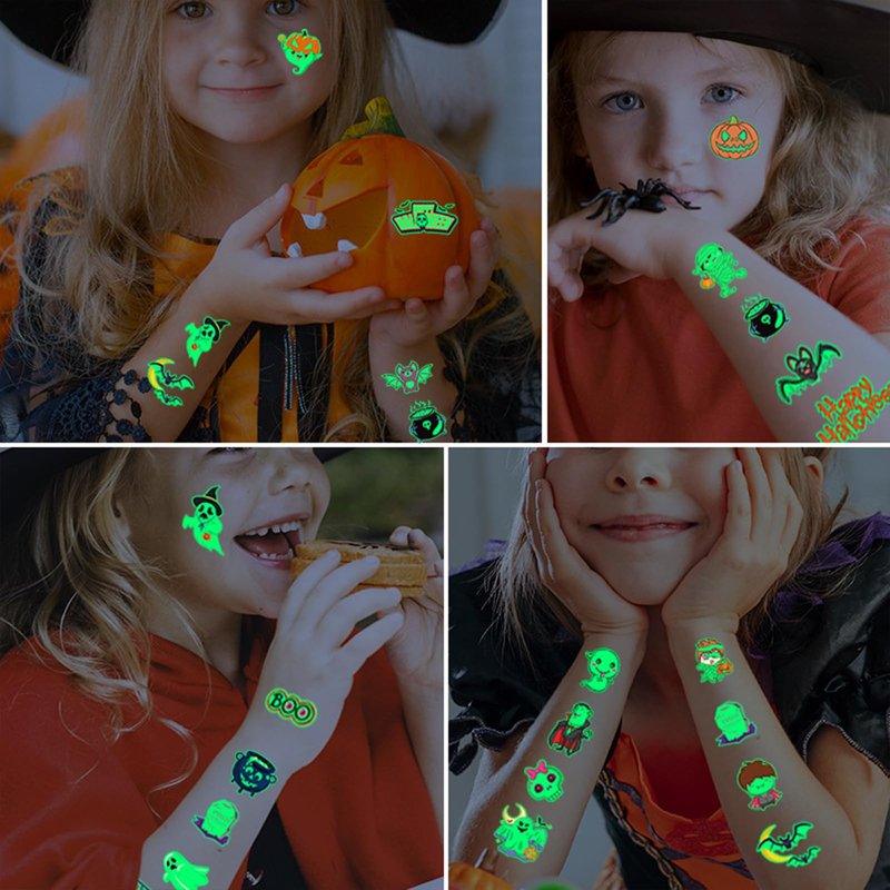 ZHAKKE Halloween Temporary Tattoos for Kids 20 Pack Glow in the Dark Party Tattoos Birthday Party Decorations Assorted Goodies Tattoos Goody Bag Supplies
