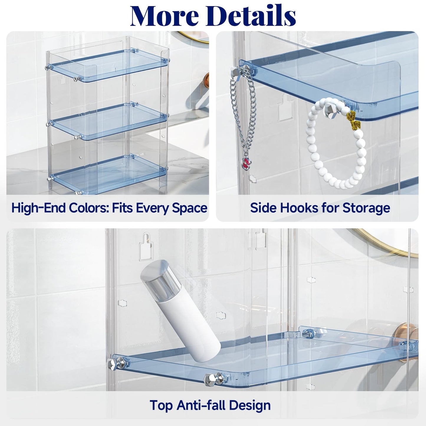 Delamu Bathroom Countertop Organizer, 3 Tier Adjustable Corner Makeup & Skincare Organizer with Protective Guard Rail, Transparent Design for Vanity, Bathroom Counter, Ideal for Girls