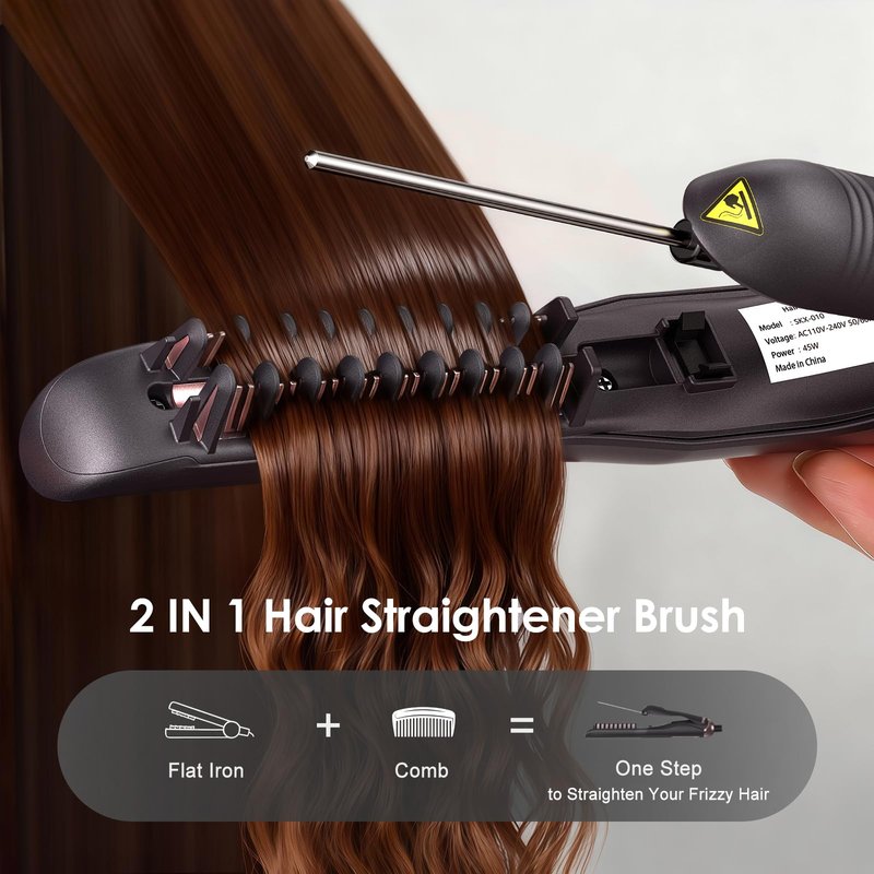 Yiiho Hair Straightener Brush, Straightening Brush with Sectioning Pick for Women & Men, 2 in 1 Hair Straightener Comb with 3 Temperature Settings, Hot Comb Flat Iron for Straightening & Curling