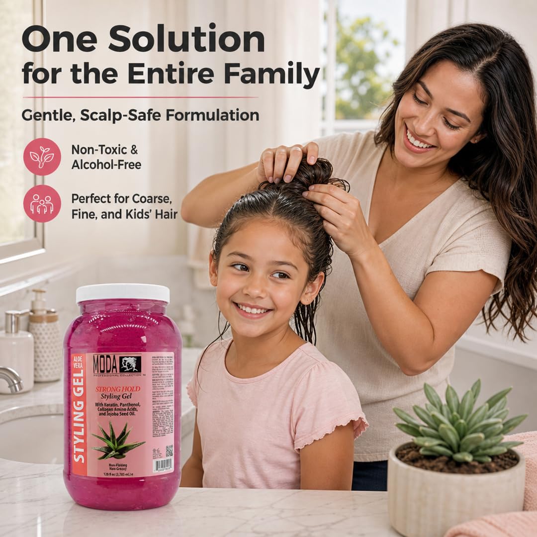 MODA Hair Styling Gel & Restorative Treatment – Alcohol-Free, Sulfate-Free, Paraben-Free | All-Day Hold for All Hair Types | Salon & Family Use | Cruelty-Free, Vegan, Made in USA | 128 oz