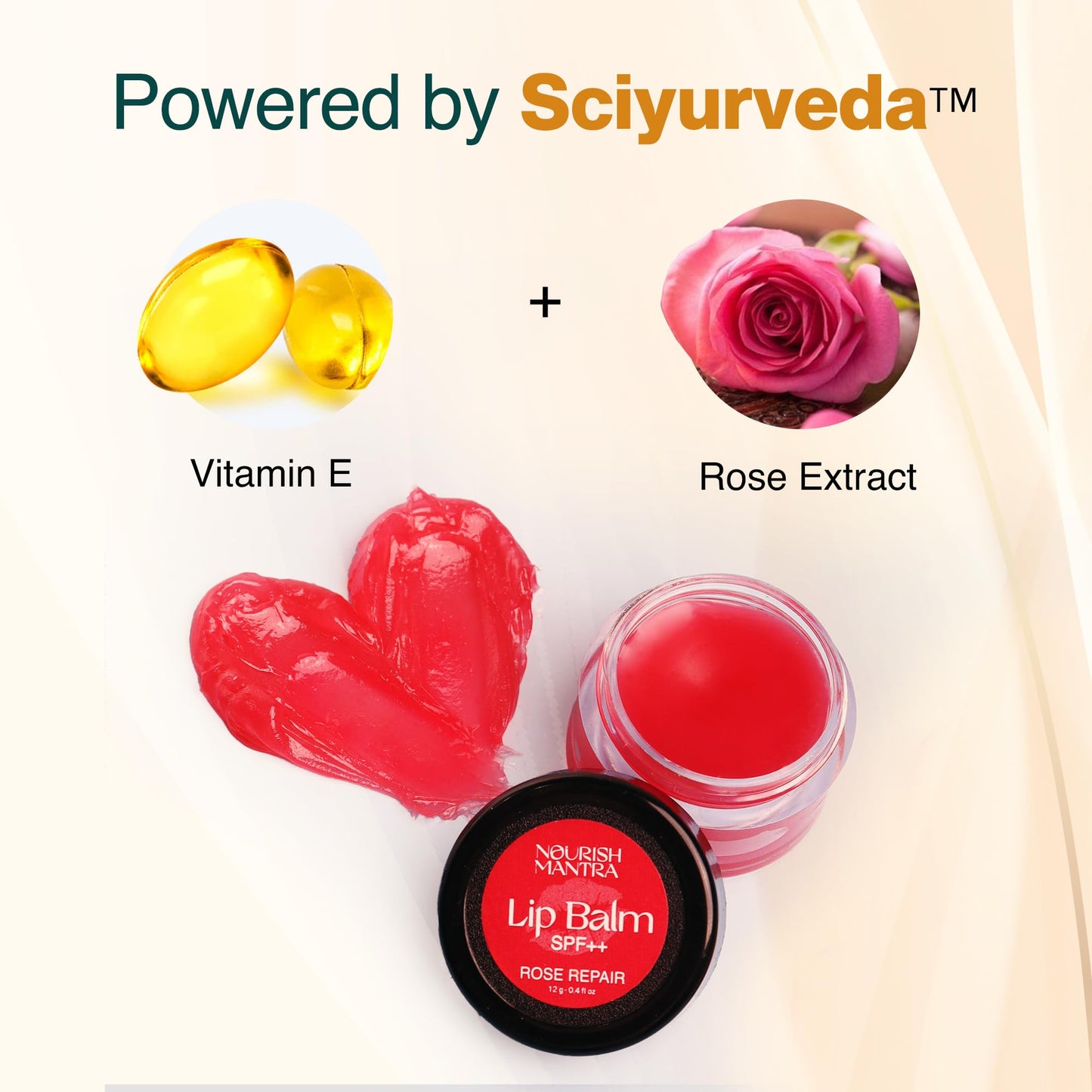 Nourish Mantra Rose Repair Lip Balm with SPF | Made with Rose Extracts, Olive oil, Shea Butter, Vitamin E & Avocado Oil | For Dry, Chapped and Dark Lips | Best for Both Women and Men | 12g