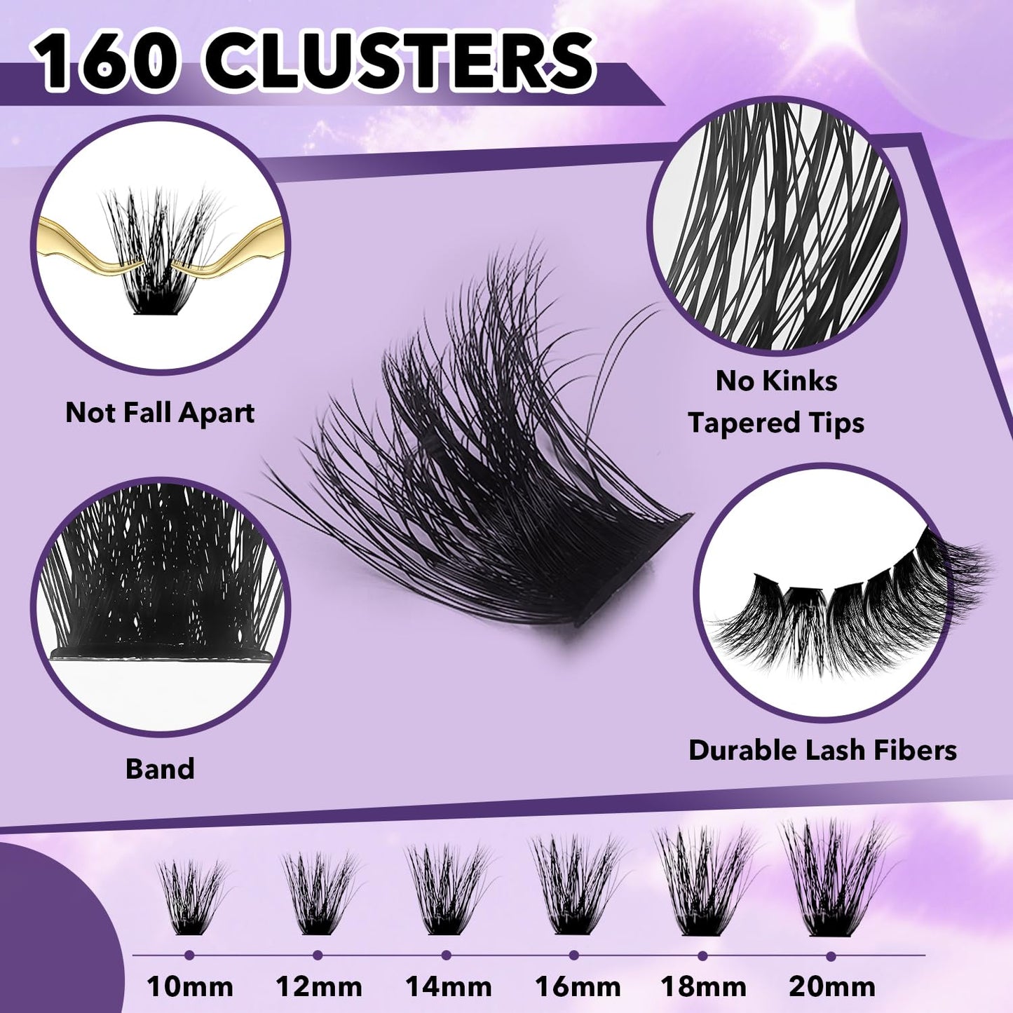 FEEGO Lash Extension Kit 100D/ 200D Fluffy 10-20MM D Curl Lash Clusters Eyelash 160pcs Extension Kit Individual Lashes with Lash Bond and Seal Lash Remover Lash (100D LASH KIT)
