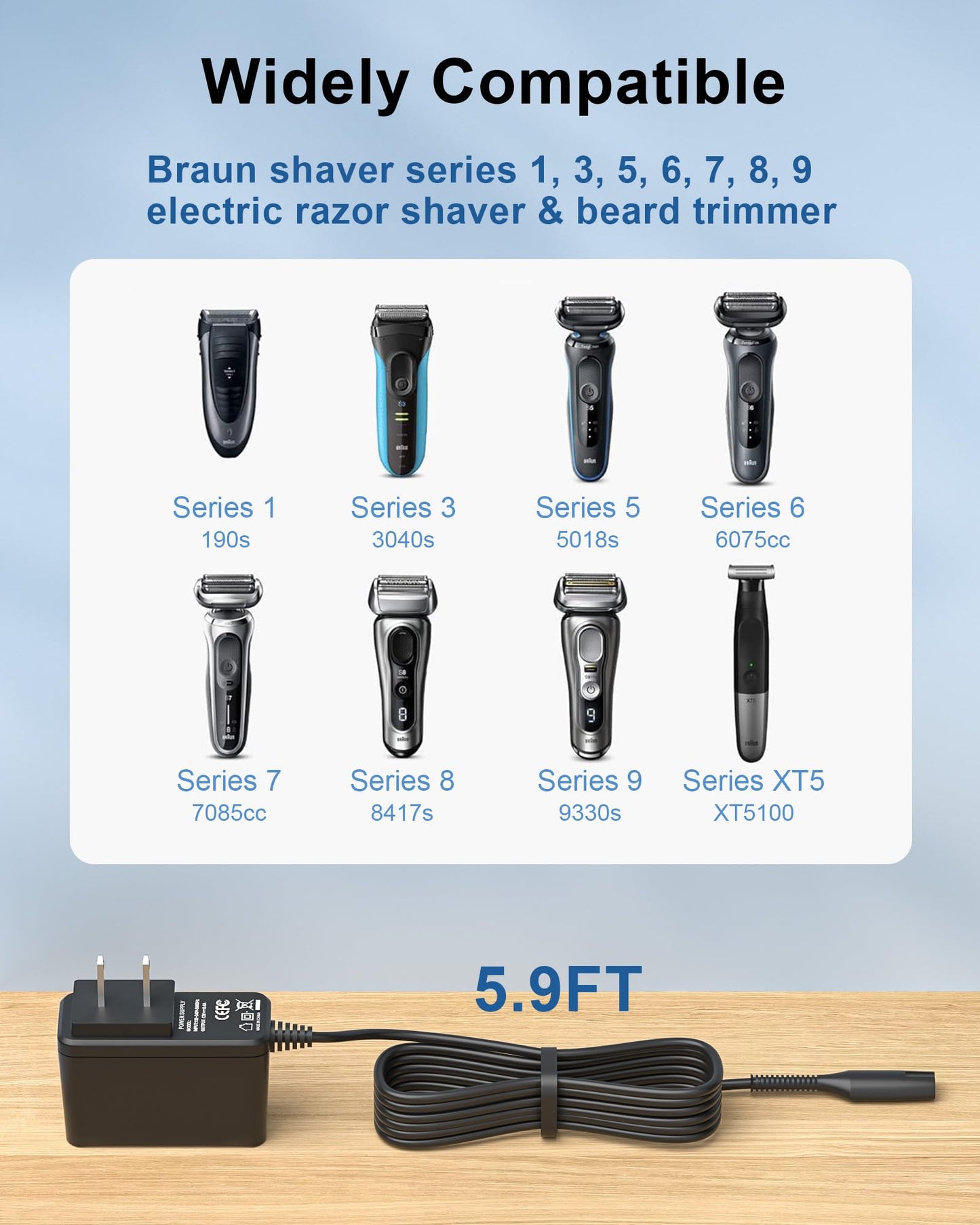 FGIEU 12V Shaver Charger for Braun Series 7 9 3 5 1 XT5 Electric Razor 3040s 340s 9385cc 370 720 760cc 790cc 720s-4 7865cc 9090cc 9330s 5018s 7020s 9095cc 3350cc-4 390cc for Braun Wall Charger