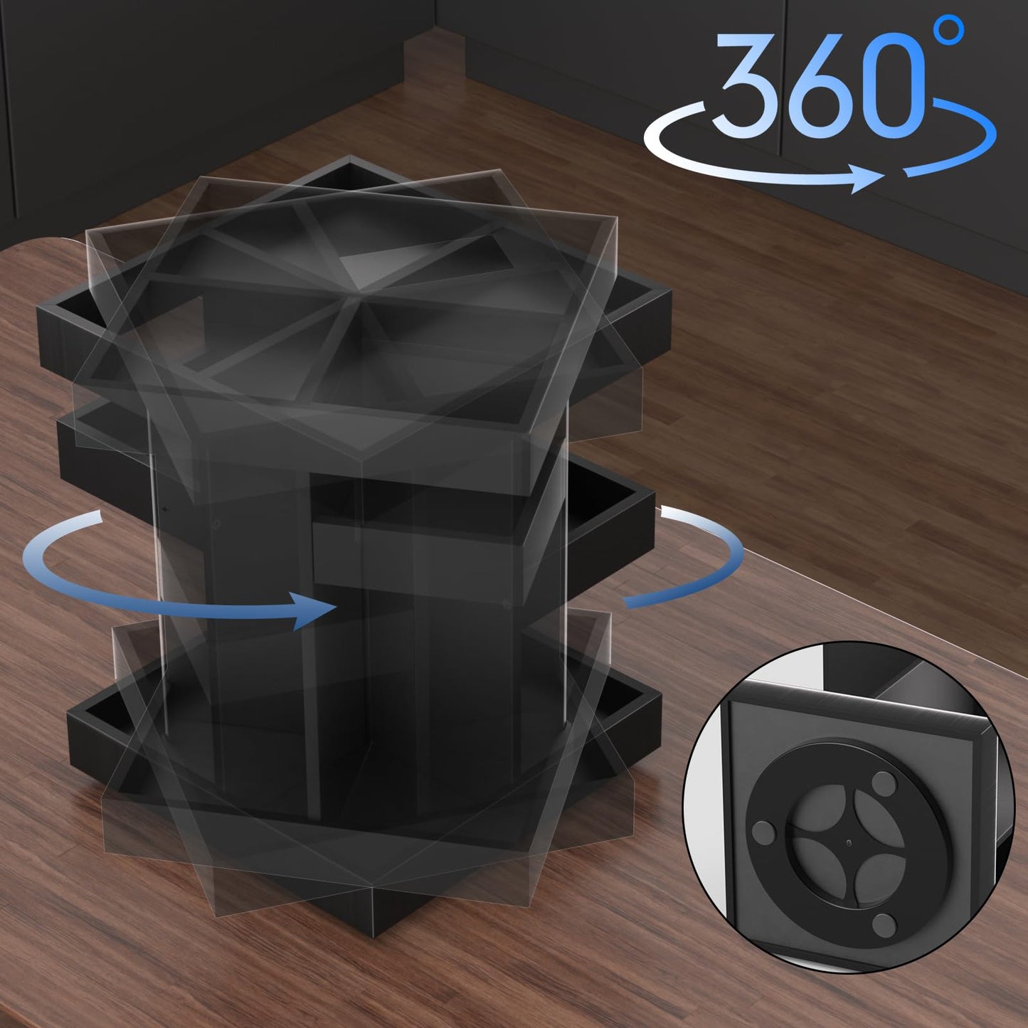 SNYTHX 360 Rotating Cologne Organizer for Men and Women, Large Wood Perfume Stand and Grooming Station for Bathroom Vanity & Dresser Countertop, Gift for Dad Husband Boyfriend, Black