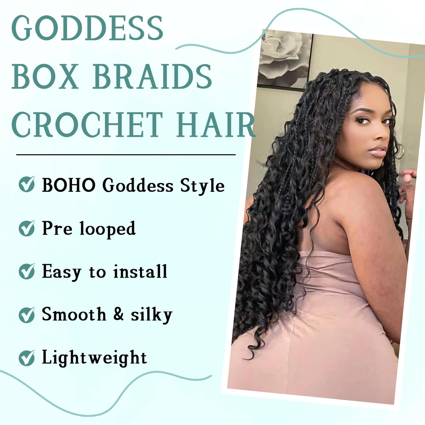 Liyate Boho Box Braids Crochet Hair for Women 18 Inch 7 Packs Black Bohemian Crochet Braids with Curly Ends Goddess Box Braids Crochet Braiding Hair Extensions, 1B
