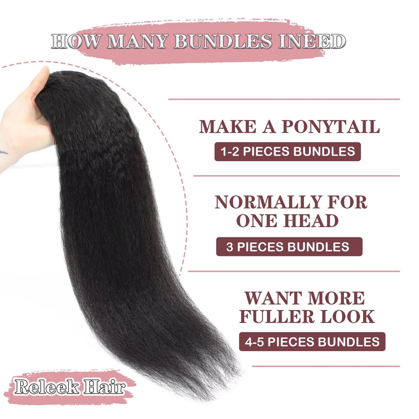 Releek 12A Brazilian Kinky Straight Bundles Human Hair 16 Inch 100% Unprocessed Yaki Straight Human Hair Single Bundle Quick Weave Hair Kinkycurly 1 Bundle Thick Remy Virgin Hair Extensions