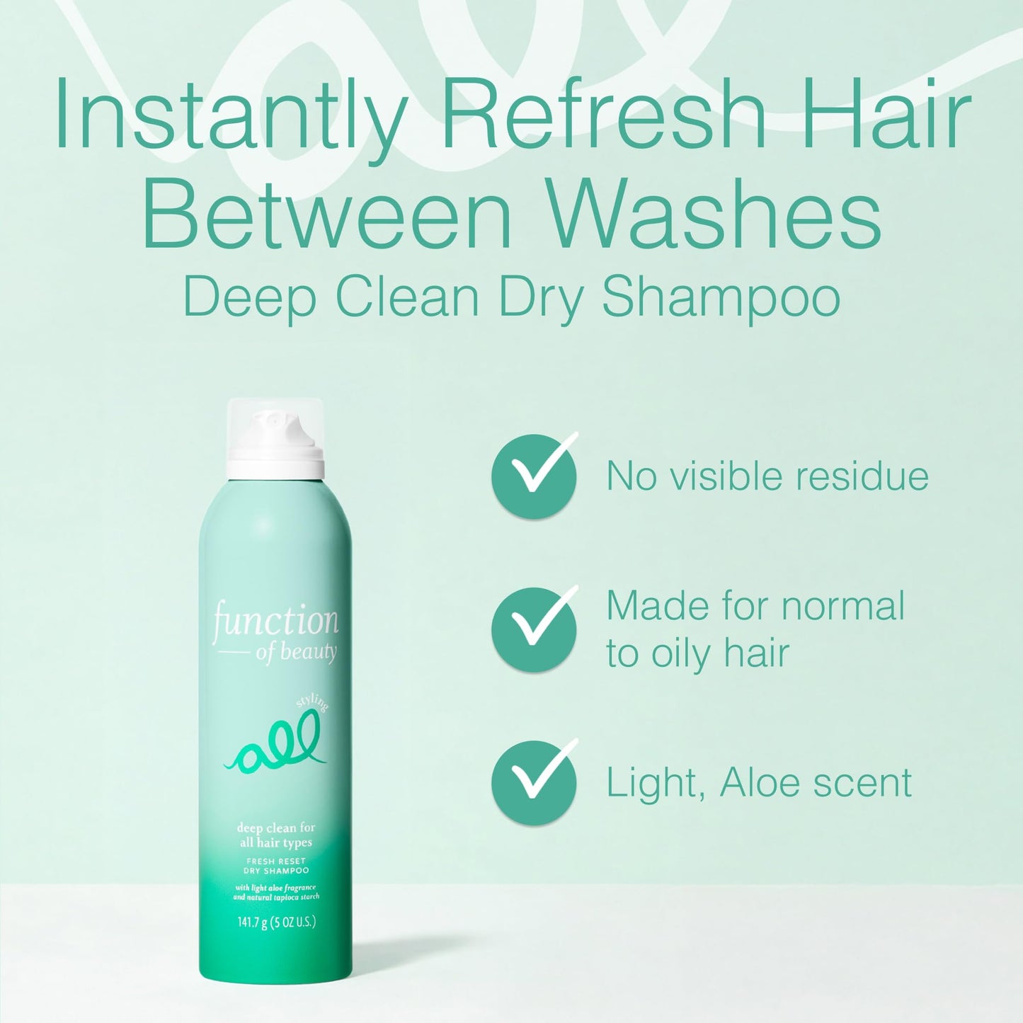 Function of Beauty Deep Cleaning Dry Shampoo for Normal to Oily Hair - Talc-Free Dry Shampoo with No Visible Residue - Lightweight, Volumizing & Fast-Absorbing for Excess Oil, Sweat & Odor