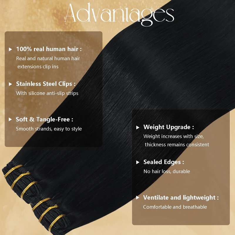 Clip in Hair Extensions Real Human Hair 12 Inches 7pcs Jet Black Human Hair Extensions 75g #1 Human Hair Clip Ins for Black Women Straight Soft 100% Natural Human Hair