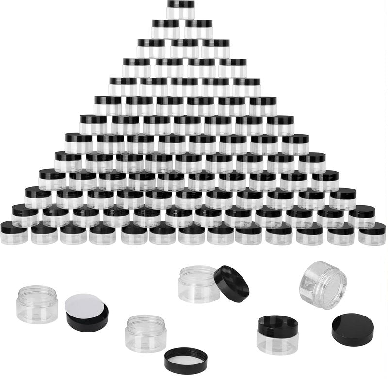 Transparent Plastic Jars - 110 Packs 2 OZ Body Butter & Cosmetic Containers | Black Lids for DIY Crafts, Kitchen Ingredients
