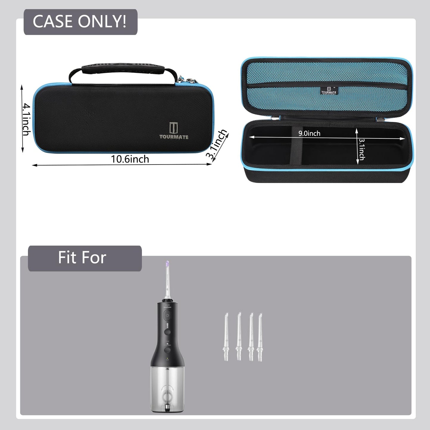 Tourmate Hard Case applicable Philips Flosser,Travel Case for Sonicare Flosser HX3826/HX3827/21, Cordless Power Flosser 3000 Storage Box (Only Box) (Black + Blue)