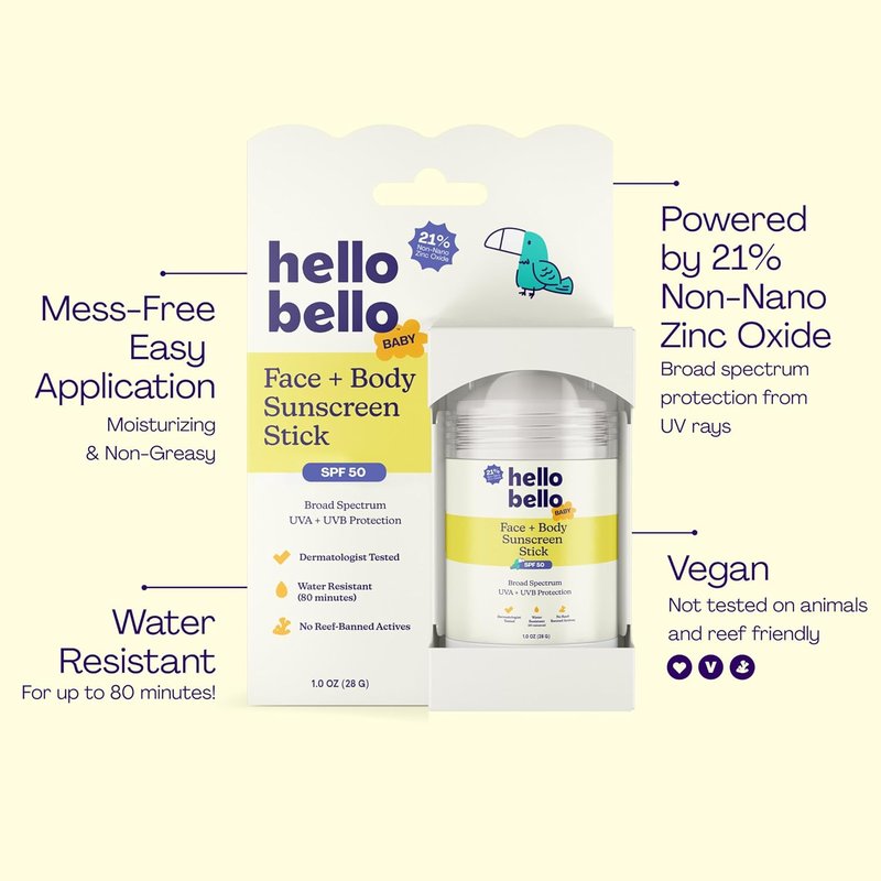 Hello Bello Baby SPF 50 Mineral Sunscreen Stick - Water Resistant Broad Spectrum UVA/UVB Protection | 1oz