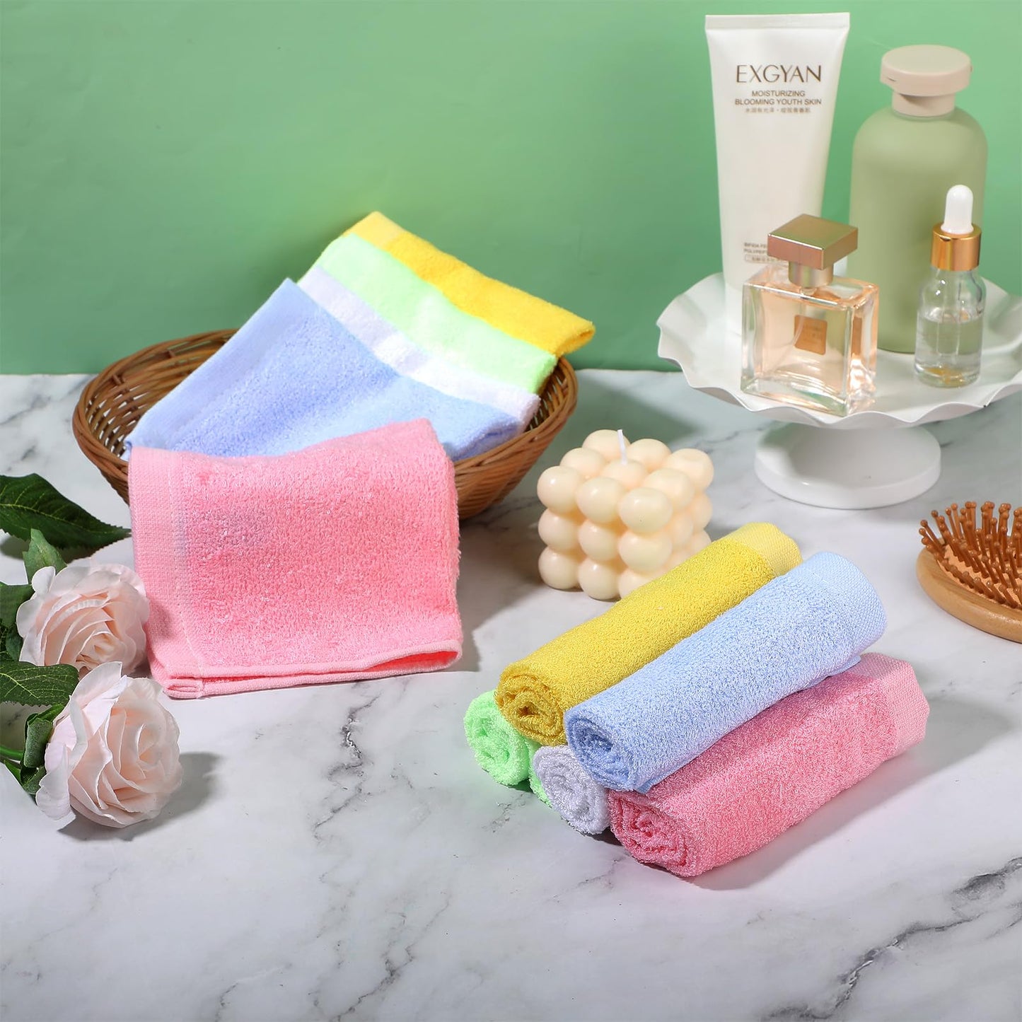 JOUTYFOR 40 Pack Cotton Wash Cloth Bulk, 10x10 Inch Soft Quick Drying Cotton Viscose Towels, Bulk Bath Hand Face Wash Cloths for Women Men, Multipurpose Bathroom Body Washing Rags, Fingertip Towels