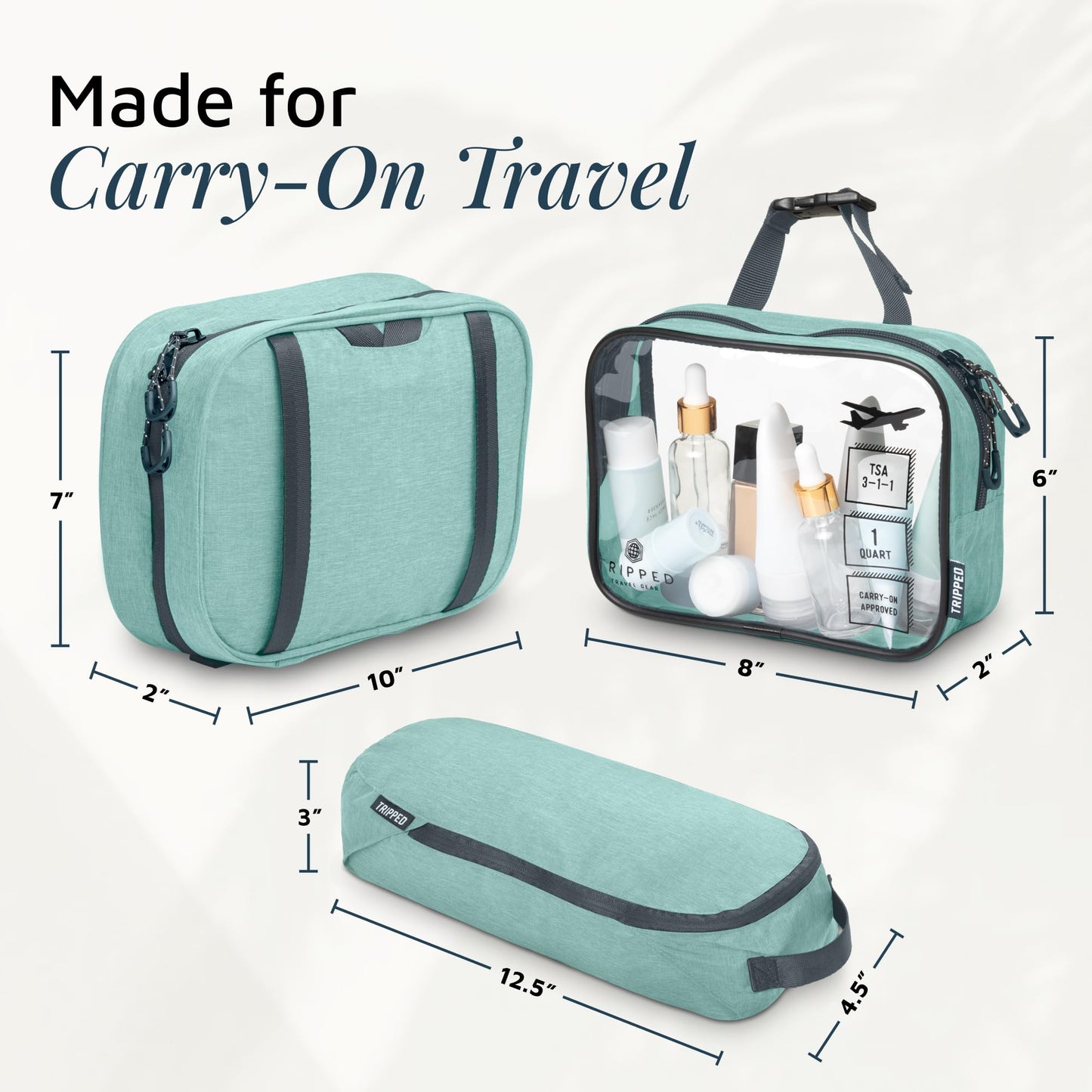 Toiletry Bag Kit 3 Piece Set: Hanging Travel Toiletry Bag + 311 TSA Cosmetic Liquid Bag + Accessory Organizer Pouch (Dusty Teal)