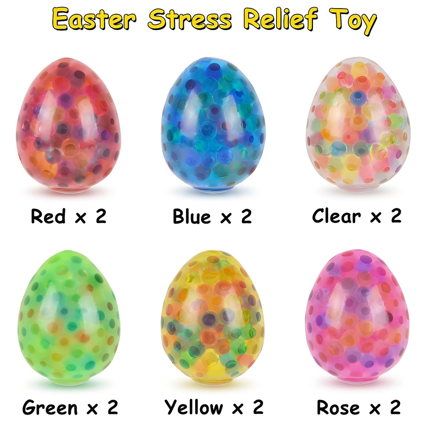 Eavotoy 12 Pack Easter Eggs Stress Balls Fidget Squishy Squeeze Ball for Easter Basket Stuffers Party Favors Gifts