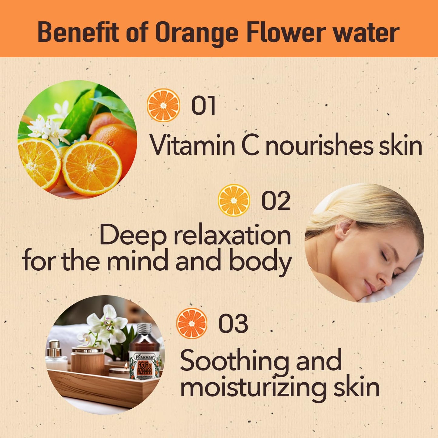 Pharmark Orange Flower Blossom Water - Natural Alcohol-Free Facial Toner & Hydrating Neroli Mist for Sensitive Skin - Soothing Botanical Astringent (8oz, Pack of 3)