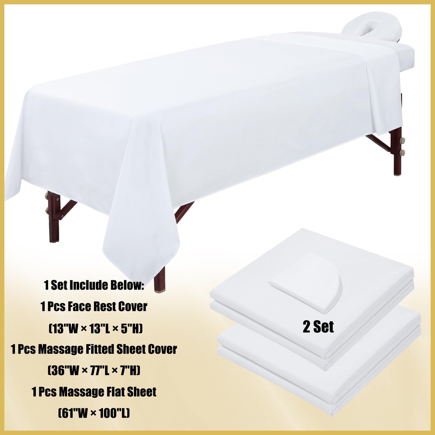 2 Sets Microfiber Massage Table Sheet Set 3-Piece, Soft Wrinkle-Free Bed Cover, Includes Fitted Sheet, Flat Sheet, and Face Cradle Cover for Spa, Salon, Tattoo (White)