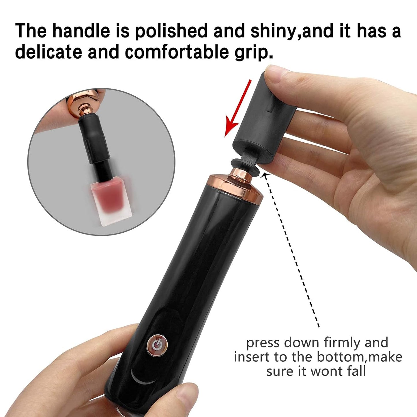 Nail Polish Mixer - Portable Electric Nail Lacquer Shaker with 2 Connectors | 8 Sizes for Even Mixing (Black)