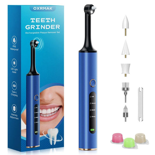 Tooth Polisher, Rechargeable Teeth Polishing Kit for Teeth Whitening, Tooth Polisher for Tartar Stain Removal, Teeth Cleaner Tools for Home Use with 3 Polish Paste and 5 Brush Heads, LED Light