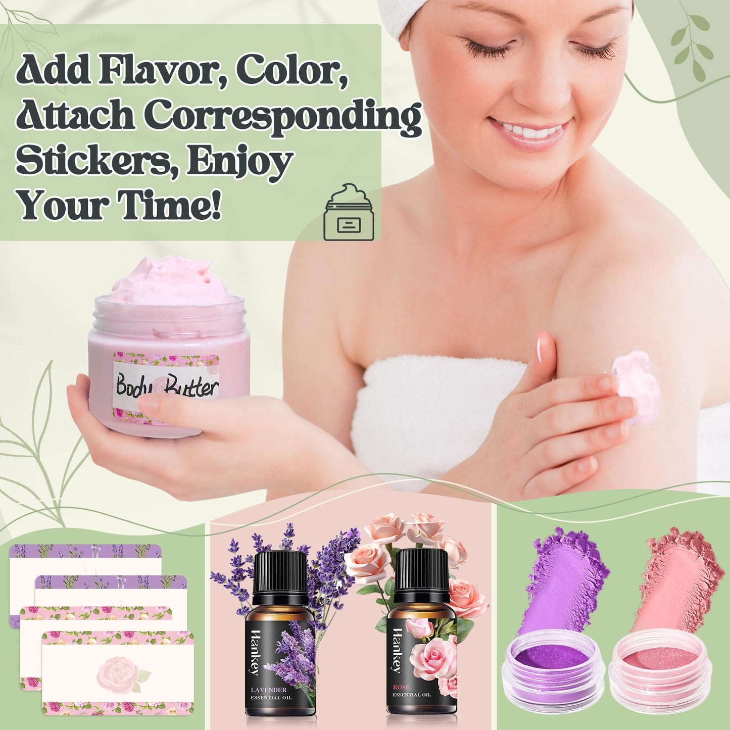 JUYRLE Body Butter Making Kit- Shea Butter Lotion Making Kit, DIY Crafts for Adults with Organic Shea Butter, Sweet Almond Oil, Mica Powder, Natural Whipped Body Butter Maker Skin Care Gifts for Women