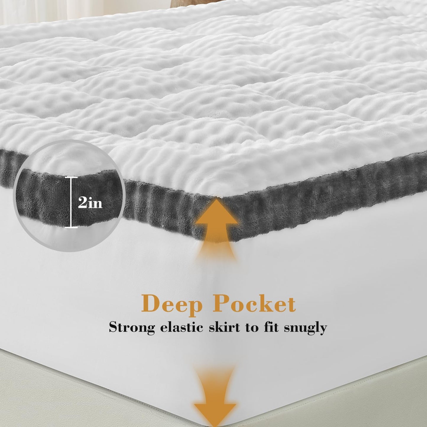 Cymula Queen Mattress Topper Fleece Bubble Pillow Top Mattress Pad Cover for Back Pain Faux Fur Extra Thick Mattress Protector Soft with Fluffy Down Alternative, 8-21" Deep Pocket, White
