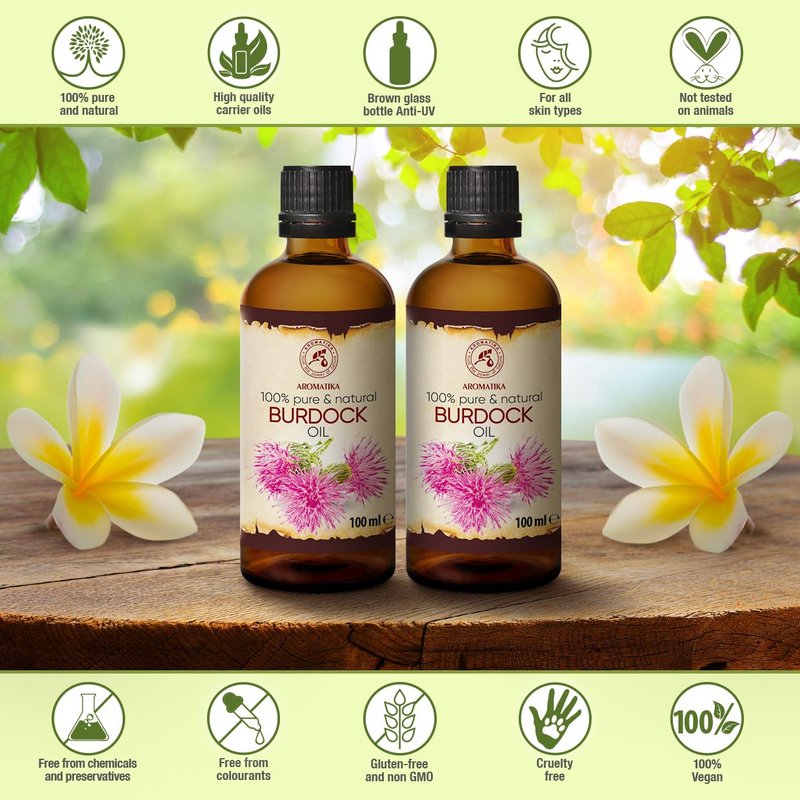 AROMATIKA Burdock Root Oil set 2 x 3.4 Fl Oz - 6.8 Fl Oz - 100% Pure & Natural - Arctium Lappa for Hair & Scalp - Carrier Oil for Nails - Skin - Lips - Face & Body Care