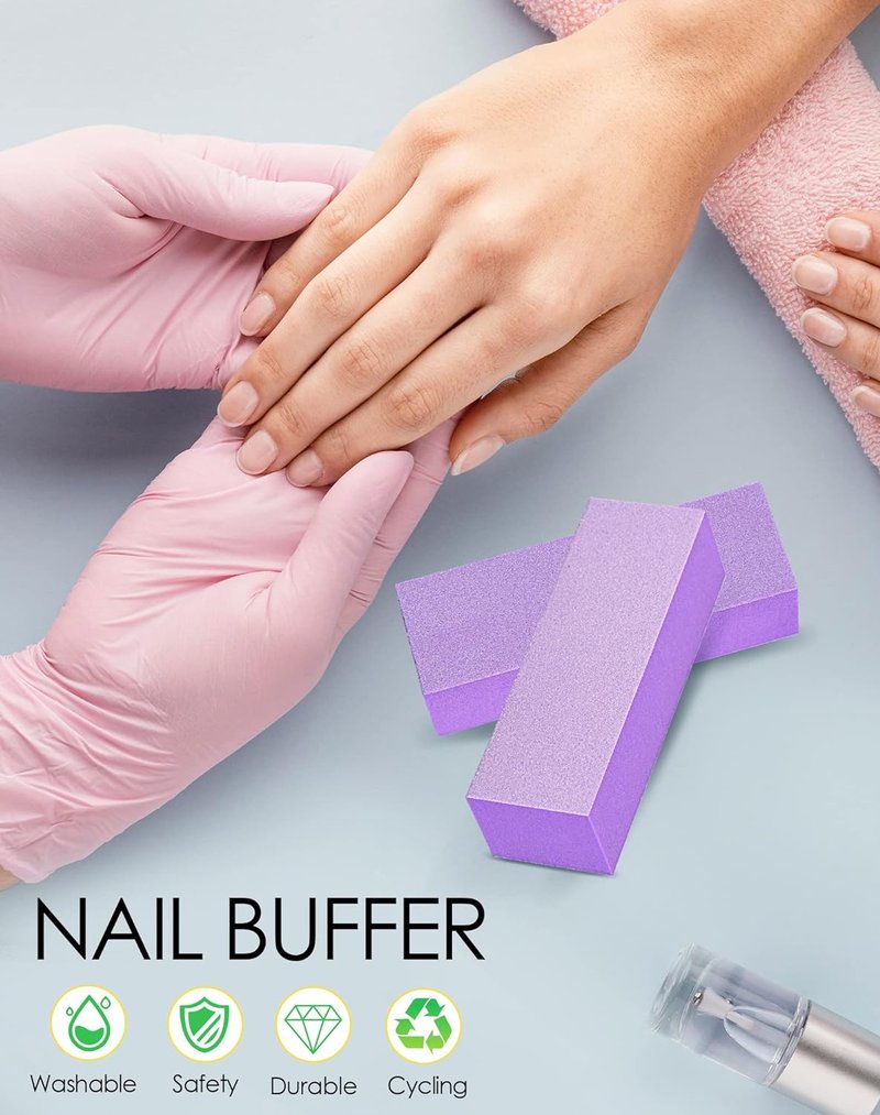 Maryton Nail Buffer Block - Medium/Fine Grit 100/180 Finishing Buffers for Acrylic & Gel Nails | 5 Count (Purple)