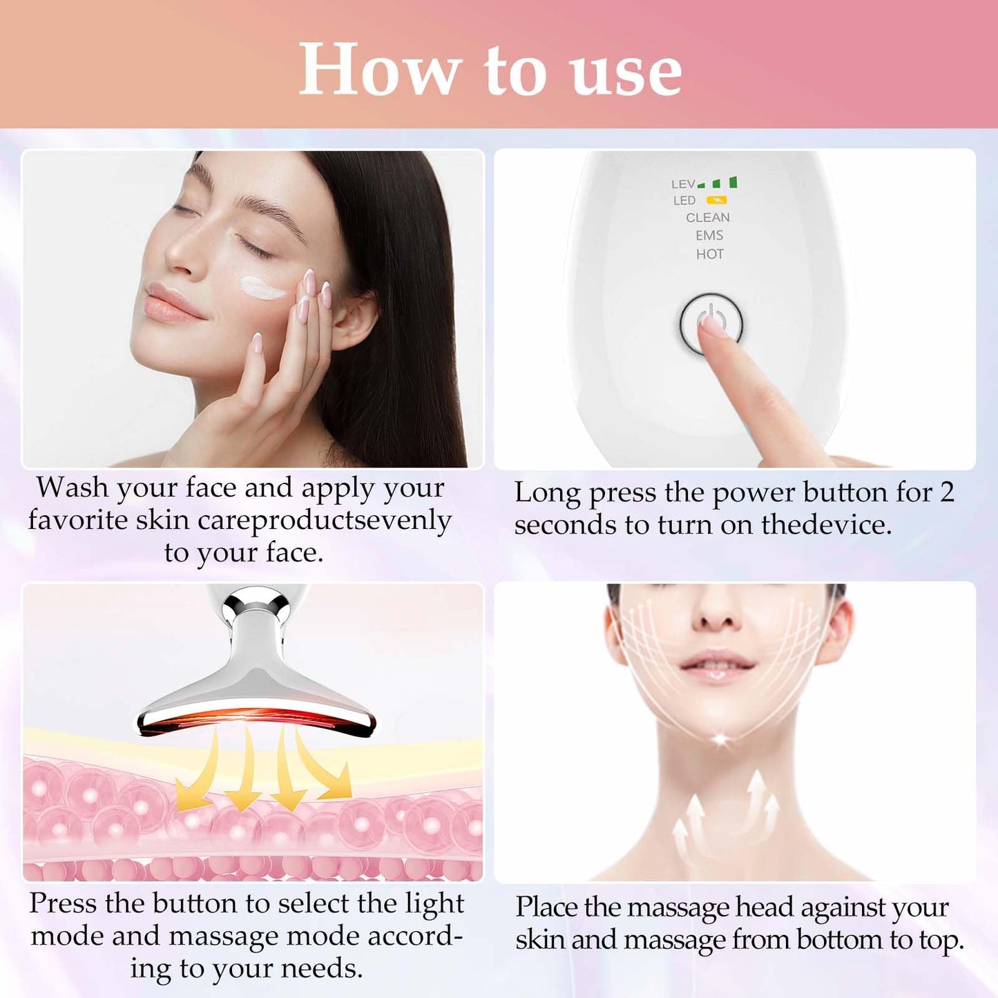 Facial Massager,Red-Light-Therapy-for-Face and Neck Massager,7 Colors Womens Skin Rejuvenation Lifting Facial Massager Tool for Toning,Glow Boost (White)