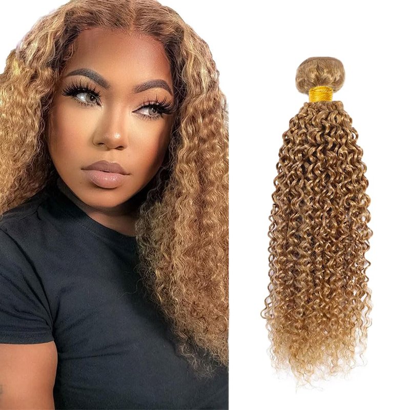 Human Hair Bundles - Honey Blonde Kinky Curly 14 Inch Unprocessed Brazilian Virgin Hair