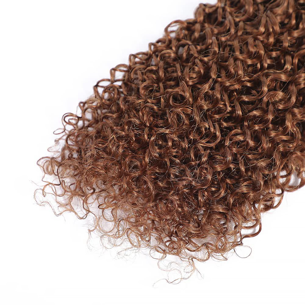 Curly Human Hair Bundles Light Brown 14 16 18 Inch Kinkycurly Color #30 Bundles Human Hair Unprocessed Native Virgin Hair 100/PC 3 Extensions Wet and Wavy Human Hair Extensions for Women