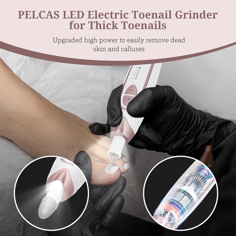 Electric Nail File - 5-Speed Cordless Nail Grinder for Thick Toenails | Manicure & Pedicure Kit with LED Light