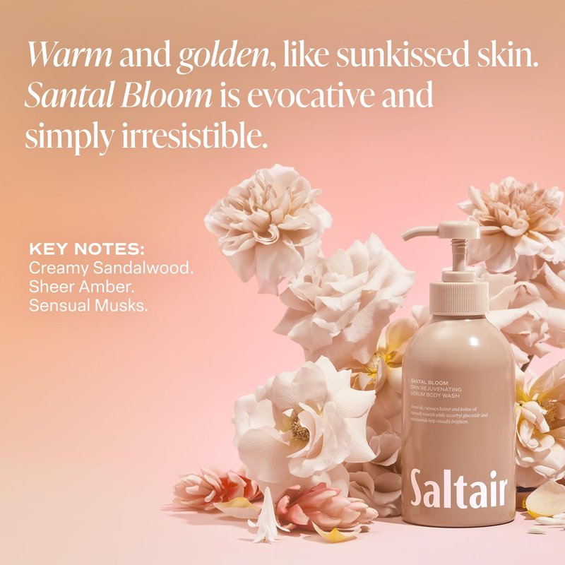 Saltair Body Wash Variety Pack – Santal Vanilla: Santal Bloom & Pink Beach – Moisturizing Body Wash – Scented Shower Gel for Women and Men – 2x 17oz – Paraben & Cruelty-Free