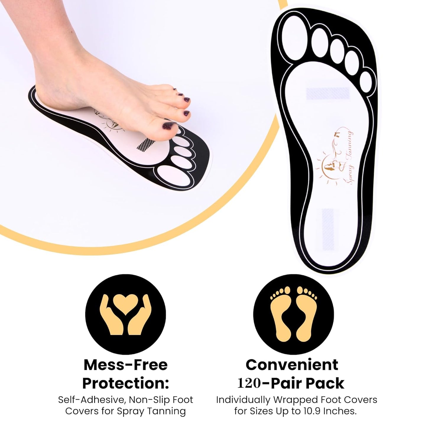 Disposable Black Tanning Feet Pads - 120 Pairs for Sunless Spray Tan Protection | Foot-Shaped Design
