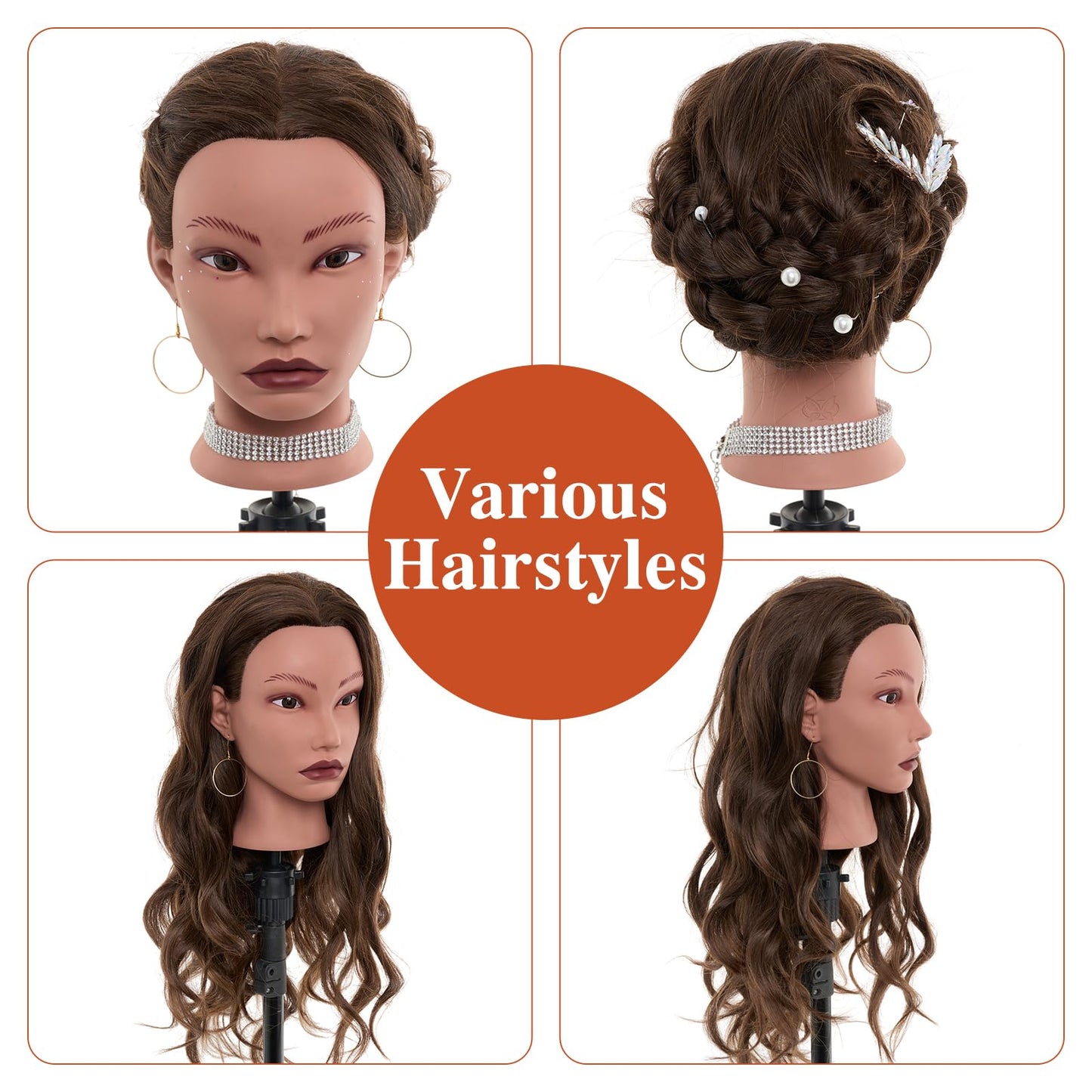 20" Mannequin Head Human Hair,100% Real Hair Mannequin Head,Cosmetology Human Hair Mannequin Doll Head for Hair Styling,Practice Braiding Styling Head with Table Clamp Suitable for Hair Extensions