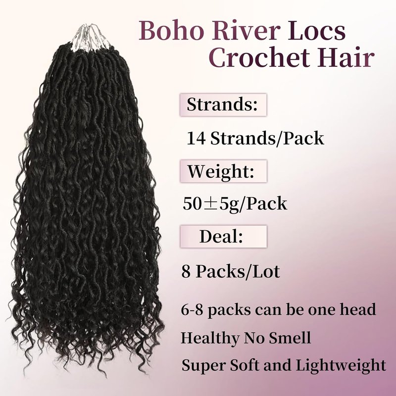 Goddess Locs Crochet Hair - 12 Inch Faux Locs for Black Women | Pre-Looped River Locs with Curly Ends (1B#)