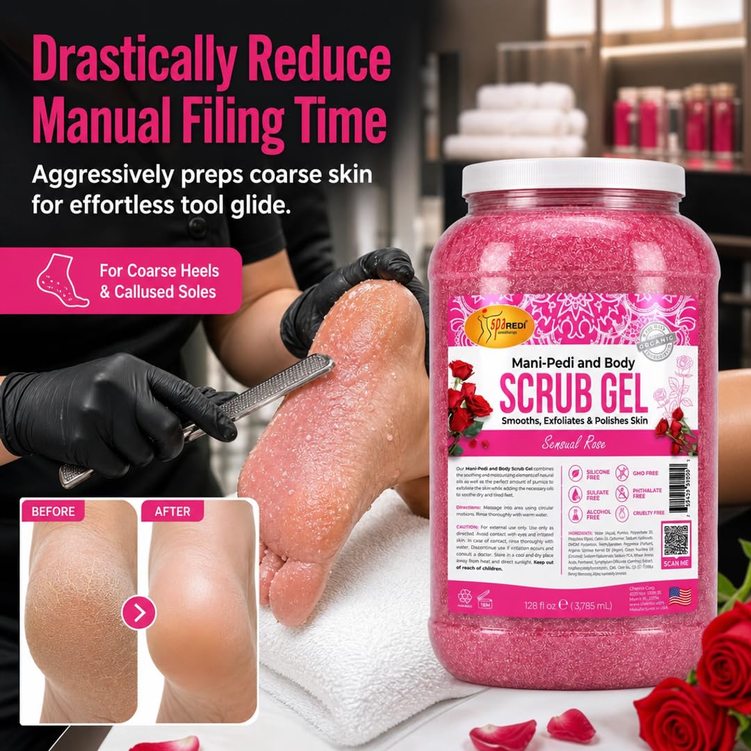 SPA REDI Professional Foot Scrub Gel – Dual-Action Pedicure Treatment | Dual-Action Skin Transformation for Softer, Nourished Feet & Elevated Client Satisfaction (128oz Gallon)