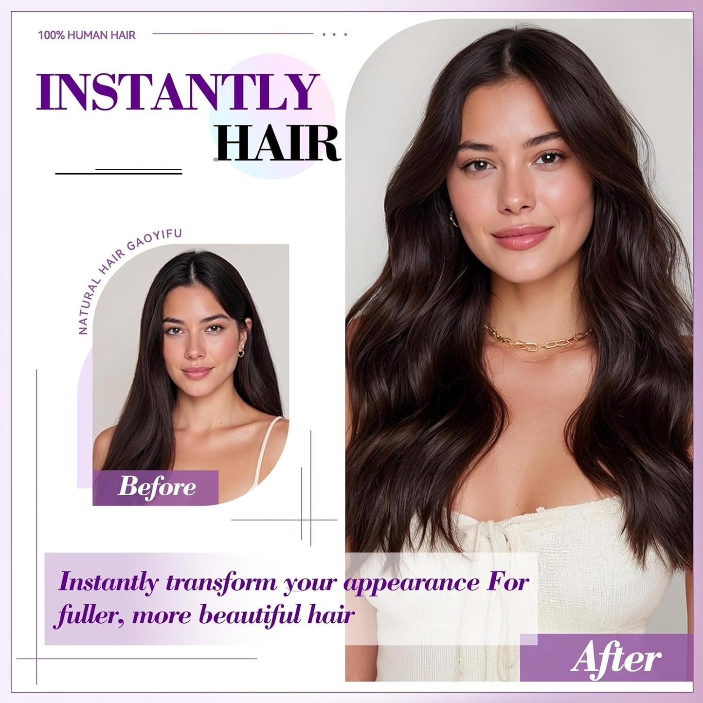 Real Human Hair Clip-In Extensions - 16 Inch, 90g Seamless Double Weft, Dark Brown | 8 Pieces