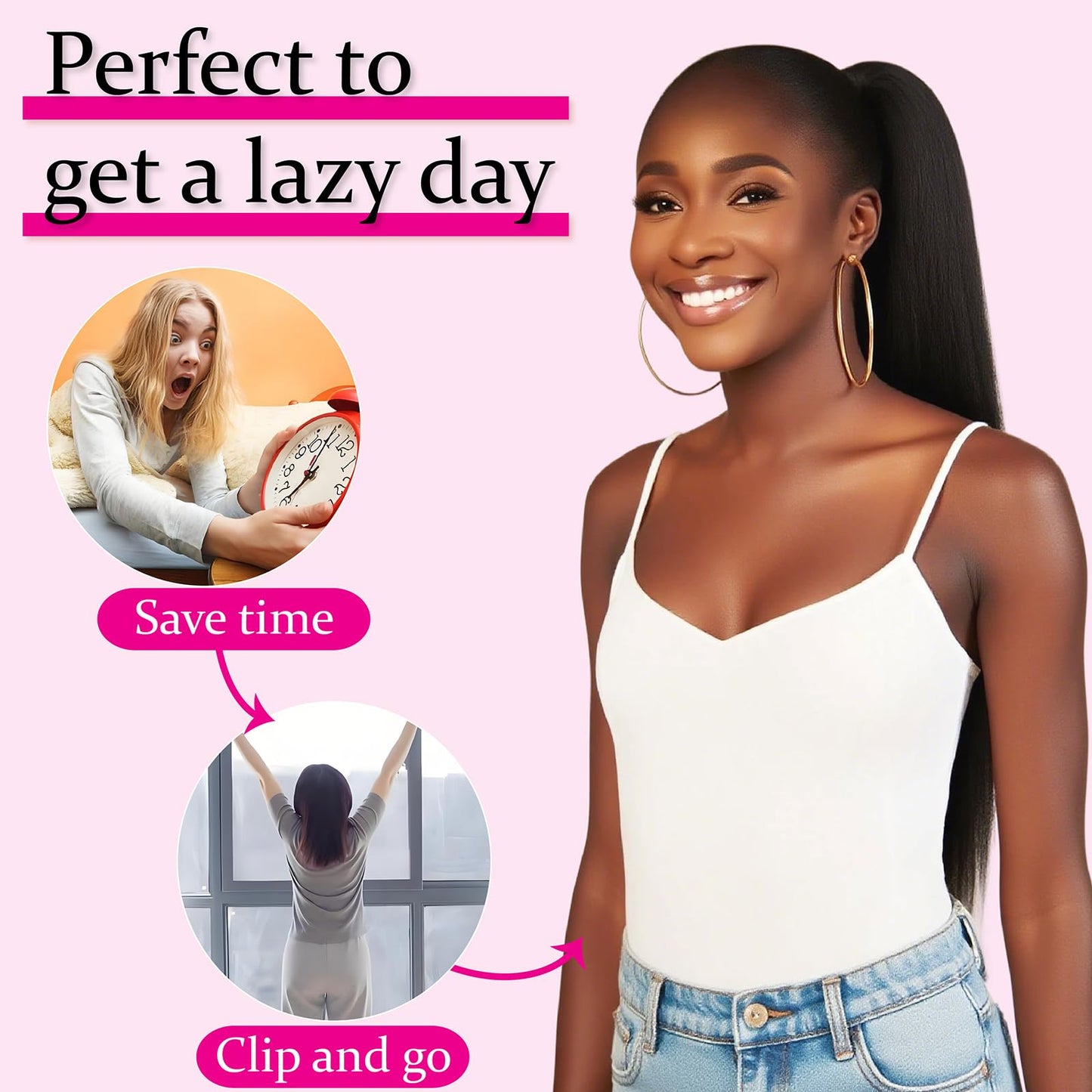 Drawstring Ponytail Extension for Women, 30 Inch Long Yaki Straight Pony Tails Hair Hairpiece Clip in Extensions Natural Looking Soft Synthetic Drawstring Ponytail for Black Women, Dark Brown