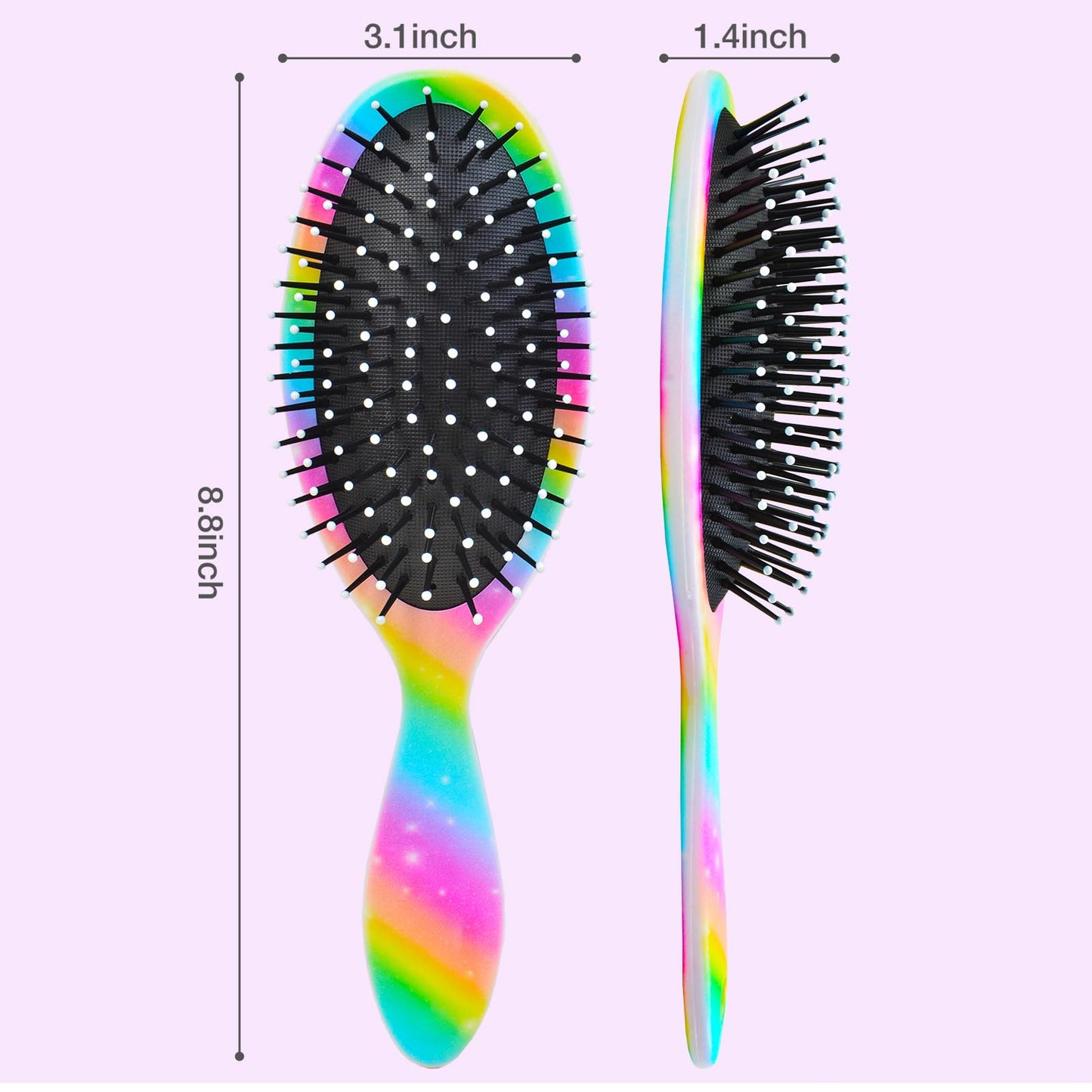 Girls Detangling Brush for Curly, Wet/Dry, Thick Hair - Pain-Free Brushing for Women (Rainbow Unicorn)