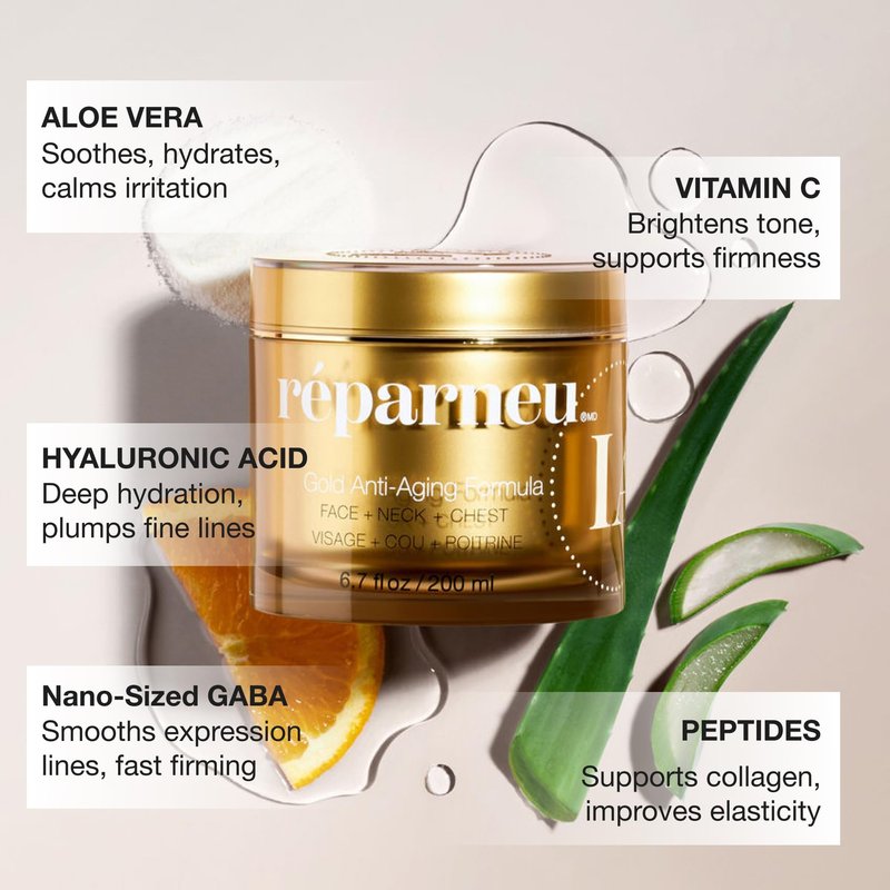 InfiniteAloe réparneu Gold Anti-Aging Formula, Neck Firming, Face Tightening, Anti Wrinkle Face Cream - Organic Aloe Powered with Collagen, Peptides & Retinyl - 0.5oz Jar